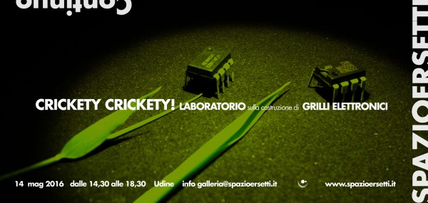crickety crickety – workshop flyer 72×1400 Laboratorio sulla costruzione di grilli elettronici con arduino