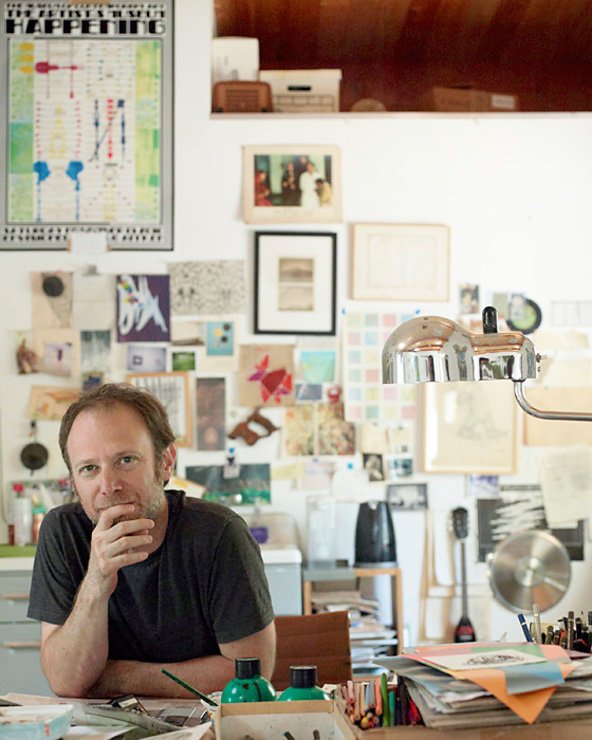 Steve Roden in his painting studio in Southern California - photo Leslie Williamson